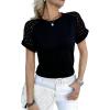 image:imagechouyatou Womens Summer Lace Eyelet Short Sleeve TShirt Cute Casual Pullover Crew Neck Tee Tops BlouseBlack