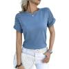 image:imagechouyatou Womens Summer Lace Eyelet Short Sleeve TShirt Cute Casual Pullover Crew Neck Tee Tops BlouseBlue