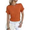 image:imagechouyatou Womens Summer Lace Eyelet Short Sleeve TShirt Cute Casual Pullover Crew Neck Tee Tops BlouseOrange