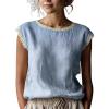 image:imagechouyatou Womens Summer Lace Eyelet Tshirts Shirts Crewneck Cap Sleeve Blouses Pullover Tops OutfitsBlue