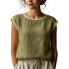 image:imagechouyatou Womens Summer Lace Eyelet Tshirts Shirts Crewneck Cap Sleeve Blouses Pullover Tops OutfitsGreen