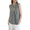 image:imagechouyatou Womens Summer Ruffle Sleeve Gingham Cotton Shirt Bowknot Plaid Blouses Pleated Tunic Tank TopsBlack