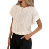 image:imagechouyatou Womens Summer Short Sleeve Casual TShirt Floral Jacquard Knit Round Neck Basic Tee Top BlouseOffwhite