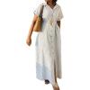 image:imagechouyatou Womens Summer Short Sleeve Striped Maxi Shirt Dress Button Down Long Dress with BeltLight Blue