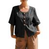 image:imagechouyatou Womens Vintage Denim Button Down Shirt Short Sleeve Jean Blouses Y2K Summer Tunic TopsBlack