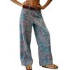 image:imagechouyatou Womens 2026 Boyfriend Y2K Floral Pattern Jeans Mid Rise Patchwork Wide Leg Denim PantsBlue