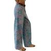 image:imagechouyatou Womens 2026 Boyfriend Y2K Floral Pattern Jeans Mid Rise Patchwork Wide Leg Denim PantsBlue