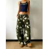 image:imagechouyatou Womens Floral Print Mid Rise Barrel Jeans Wide Leg Baggy Y2K Denim Pants Cargo Jeans BoyfriendArmy Green