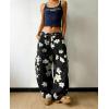 image:imagechouyatou Womens Floral Print Mid Rise Barrel Jeans Wide Leg Baggy Y2K Denim Pants Cargo Jeans BoyfriendBlack