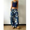 image:imagechouyatou Womens Floral Print Mid Rise Barrel Jeans Wide Leg Baggy Y2K Denim Pants Cargo Jeans BoyfriendBlue