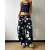 image:imagechouyatou Womens Floral Print Mid Rise Barrel Jeans Wide Leg Baggy Y2K Denim Pants Cargo Jeans BoyfriendDark Blue