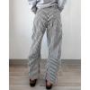 image:imagechouyatou Womens Straight Leg Cotton Pants Striped Patchwork Elastic Waist Loose Trousers with PocketsBlack
