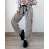 image:imagechouyatou Womens Straight Leg Cotton Pants Striped Patchwork Elastic Waist Loose Trousers with PocketsBlack