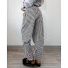 image:imagechouyatou Womens Straight Leg Cotton Pants Striped Patchwork Elastic Waist Loose Trousers with PocketsBlack