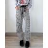 image:imagechouyatou Womens Straight Leg Cotton Pants Striped Patchwork Elastic Waist Loose Trousers with PocketsBlack