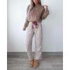 image:imagechouyatou Womens Straight Leg Cotton Pants Striped Patchwork Elastic Waist Loose Trousers with PocketsBrown