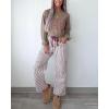 image:imagechouyatou Womens Straight Leg Cotton Pants Striped Patchwork Elastic Waist Loose Trousers with PocketsBrown