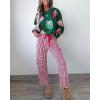 image:imagechouyatou Womens Straight Leg Cotton Pants Striped Patchwork Elastic Waist Loose Trousers with PocketsRed