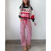 image:imagechouyatou Womens Straight Leg Cotton Pants Striped Patchwork Elastic Waist Loose Trousers with PocketsRed