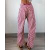 image:imagechouyatou Womens Straight Leg Cotton Pants Striped Patchwork Elastic Waist Loose Trousers with PocketsRed