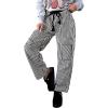 image:imagechouyatou Womens Straight Leg Cotton Pants Striped Patchwork Elastic Waist Loose Trousers with PocketsBlack