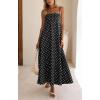 image:imageCHOUYATOU Womens 2026 Vintage Polka Dot Maxi Dress Back Smocked Spaghetti Strap Ruffle Hem Swing Long DressBlack