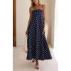 image:imageCHOUYATOU Womens 2026 Vintage Polka Dot Maxi Dress Back Smocked Spaghetti Strap Ruffle Hem Swing Long DressNavy