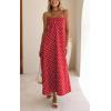image:imageCHOUYATOU Womens 2026 Vintage Polka Dot Maxi Dress Back Smocked Spaghetti Strap Ruffle Hem Swing Long DressRed