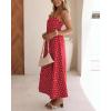 image:imageCHOUYATOU Womens 2026 Vintage Polka Dot Maxi Dress Back Smocked Spaghetti Strap Ruffle Hem Swing Long DressRed