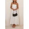 image:imageCHOUYATOU Womens 2026 Vintage Polka Dot Maxi Dress Back Smocked Spaghetti Strap Ruffle Hem Swing Long DressWhite
