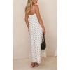 image:imageCHOUYATOU Womens 2026 Vintage Polka Dot Maxi Dress Back Smocked Spaghetti Strap Ruffle Hem Swing Long DressWhite