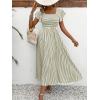 image:imageCHOUYATOU Womens Boho Striped Smocked Maxi Dress Sexy Flutter Sleeve Flowy Swing Long Dress with PocketsArmy Green