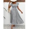 image:imageCHOUYATOU Womens Boho Striped Smocked Maxi Dress Sexy Flutter Sleeve Flowy Swing Long Dress with PocketsBlack