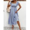 image:imageCHOUYATOU Womens Boho Striped Smocked Maxi Dress Sexy Flutter Sleeve Flowy Swing Long Dress with PocketsBlue