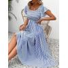 image:imageCHOUYATOU Womens Boho Striped Smocked Maxi Dress Sexy Flutter Sleeve Flowy Swing Long Dress with PocketsBlue