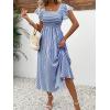 image:imageCHOUYATOU Womens Boho Striped Smocked Maxi Dress Sexy Flutter Sleeve Flowy Swing Long Dress with PocketsBlue