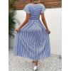 image:imageCHOUYATOU Womens Boho Striped Smocked Maxi Dress Sexy Flutter Sleeve Flowy Swing Long Dress with PocketsBlue