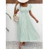 image:imageCHOUYATOU Womens Boho Striped Smocked Maxi Dress Sexy Flutter Sleeve Flowy Swing Long Dress with PocketsGreen
