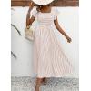image:imageCHOUYATOU Womens Boho Striped Smocked Maxi Dress Sexy Flutter Sleeve Flowy Swing Long Dress with PocketsKhaki