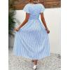 image:imageCHOUYATOU Womens Boho Striped Smocked Maxi Dress Sexy Flutter Sleeve Flowy Swing Long Dress with PocketsLight Blue