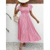 image:imageCHOUYATOU Womens Boho Striped Smocked Maxi Dress Sexy Flutter Sleeve Flowy Swing Long Dress with PocketsRed