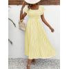 image:imageCHOUYATOU Womens Boho Striped Smocked Maxi Dress Sexy Flutter Sleeve Flowy Swing Long Dress with PocketsYellow