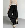 image:imagechouyatou Women Summer Floral Eyelet Lace Wide Leg Pants Boho Casual Cotton Palazzo Beach Pants TrousersBlack
