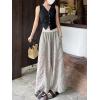 image:imagechouyatou Women Summer Floral Eyelet Lace Wide Leg Pants Boho Casual Cotton Palazzo Beach Pants TrousersGrey