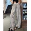 image:imagechouyatou Women Summer Floral Eyelet Lace Wide Leg Pants Boho Casual Cotton Palazzo Beach Pants TrousersGrey