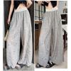 image:imagechouyatou Women Summer Floral Eyelet Lace Wide Leg Pants Boho Casual Cotton Palazzo Beach Pants TrousersGrey