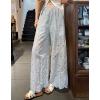 image:imagechouyatou Women Summer Floral Eyelet Lace Wide Leg Pants Boho Casual Cotton Palazzo Beach Pants TrousersLight Blue