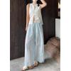 image:imagechouyatou Women Summer Floral Eyelet Lace Wide Leg Pants Boho Casual Cotton Palazzo Beach Pants TrousersLight Blue