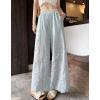 image:imagechouyatou Women Summer Floral Eyelet Lace Wide Leg Pants Boho Casual Cotton Palazzo Beach Pants TrousersLight Blue