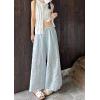 image:imagechouyatou Women Summer Floral Eyelet Lace Wide Leg Pants Boho Casual Cotton Palazzo Beach Pants TrousersLight Blue